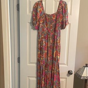 Floral Scoop-Neck Maxi Dress in Pink and Orange